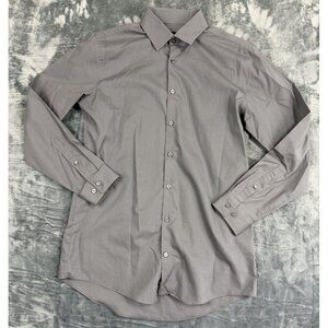 JF J.Ferrar Slim Fit Mens Medium Dress Shirt Gray Button-Up Long Sleeve Classic